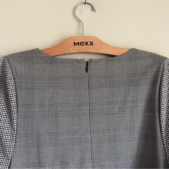 BCBGMaxazria Plaid Shift Dress Long Sleeve Mini Prep Tartan Grey White Large - Picture 10 of 13